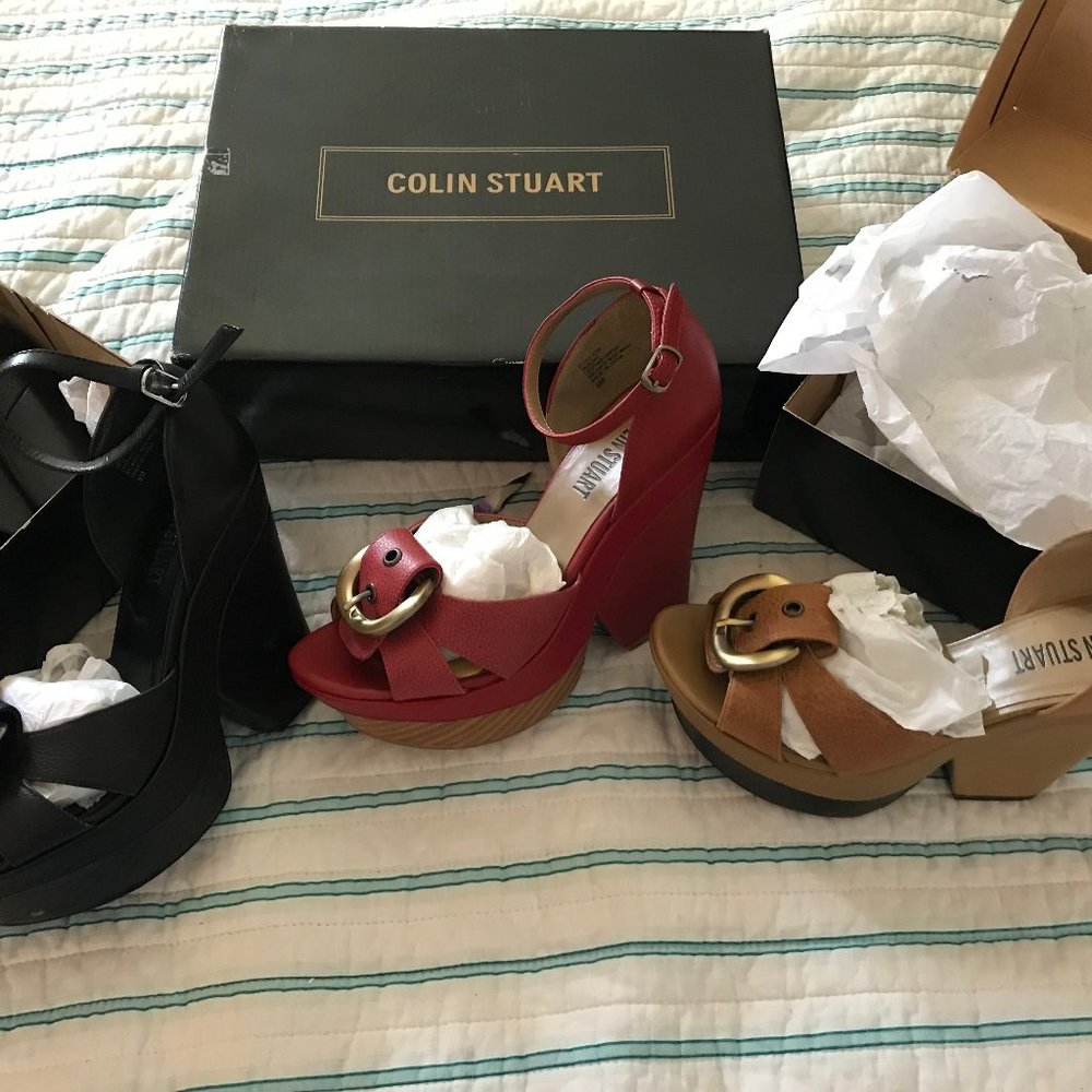 COLIN STUART WEDGE/ANKLE STRAP PLATFORMS!